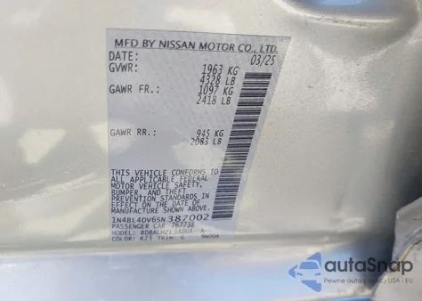 2025 Nissan Altima Sv Fwd from USA, damaged, VIN 1N4BL4DV6SN387002